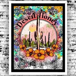 Desert Honey Bright Bohemian Cactus Blossom Art Print 8.5x11 Mixed Media